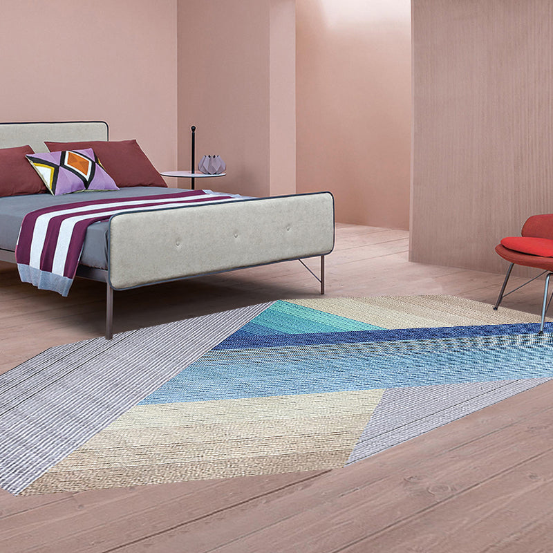 Avtoit | Blue irregular bedroom carpet novelty stripes geometric pattern carpet polyester non-slip backing carpet
