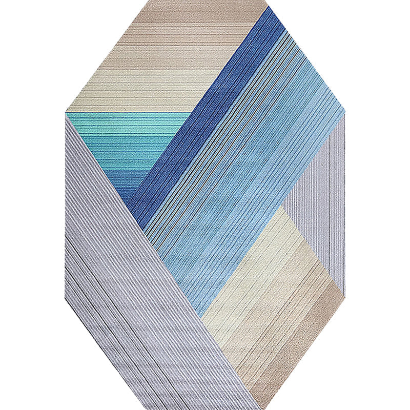 Avtoit | Blue irregular bedroom carpet novelty stripes geometric pattern carpet polyester non-slip backing carpet