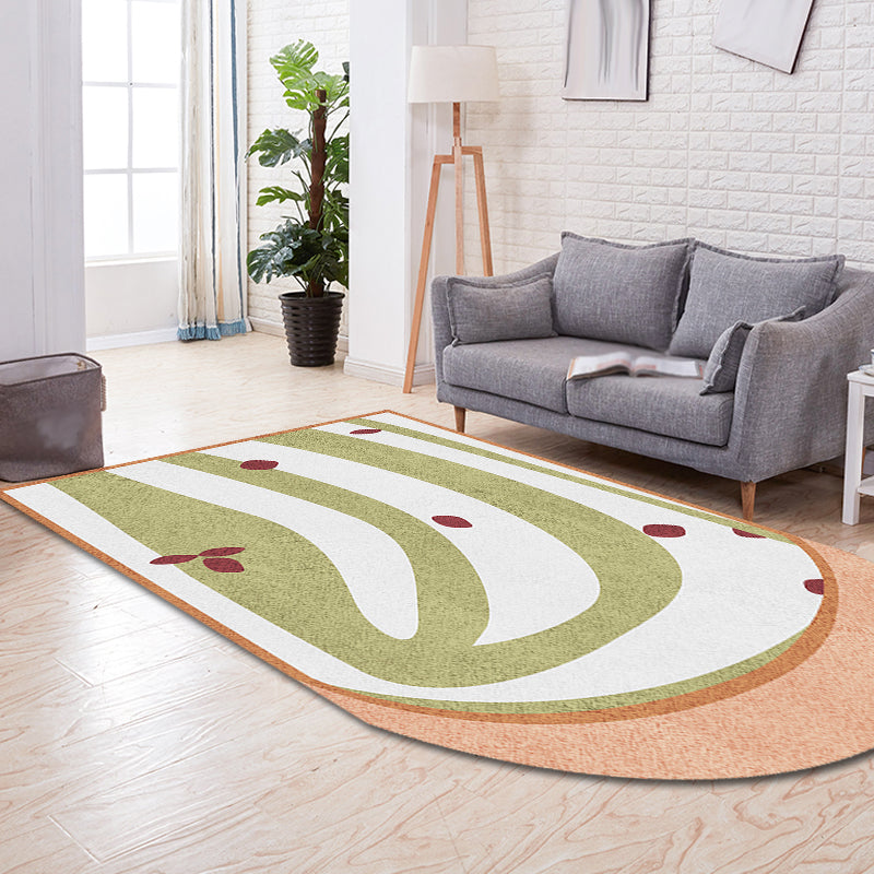 Avtoit | Gray and Green Irregular Area Rug Bedroom Novelty Color Block Pattern Area Coverage Polyester Non-Slip Carpet