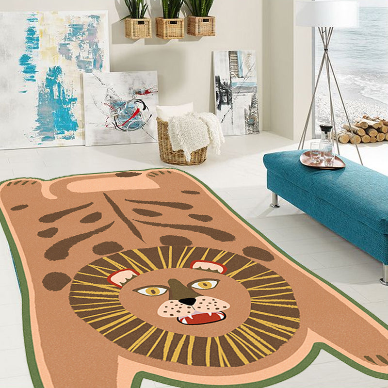 Avtoit | Yellow and Brown Irregular Rug Children's Room Animal Tiger Leopard Lion Pattern Rug Polyester Stain Resistant Carpet