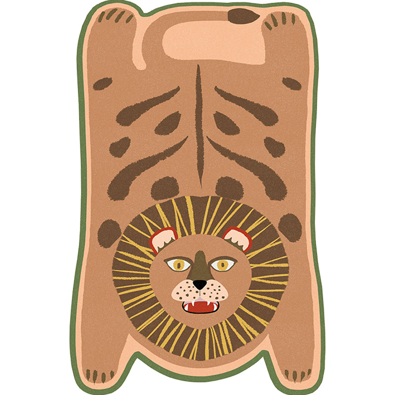 Avtoit | Yellow and Brown Irregular Rug Children's Room Animal Tiger Leopard Lion Pattern Rug Polyester Stain Resistant Carpet