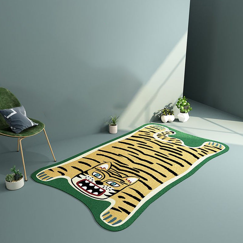 Avtoit | Yellow and Brown Irregular Rug Children's Room Animal Tiger Leopard Lion Pattern Rug Polyester Stain Resistant Carpet