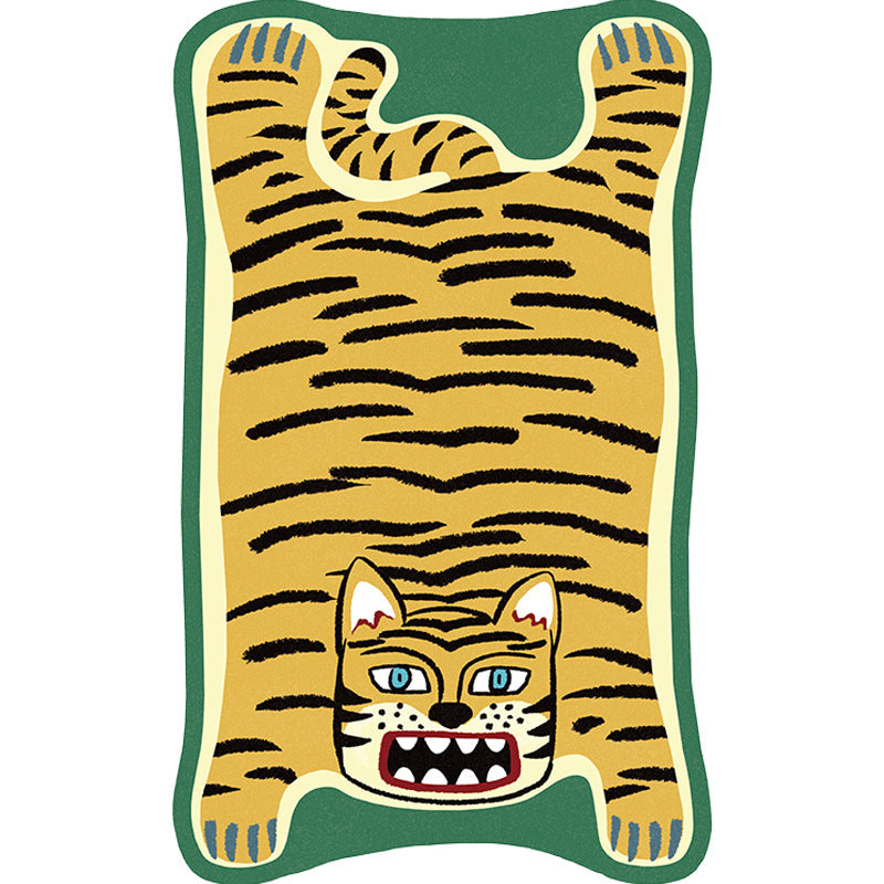 Avtoit | Yellow and Brown Irregular Rug Children's Room Animal Tiger Leopard Lion Pattern Rug Polyester Stain Resistant Carpet