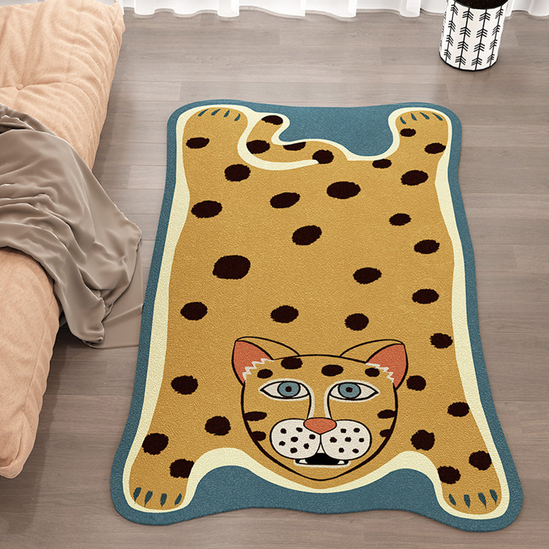 Avtoit | Yellow and Brown Irregular Rug Children's Room Animal Tiger Leopard Lion Pattern Rug Polyester Stain Resistant Carpet