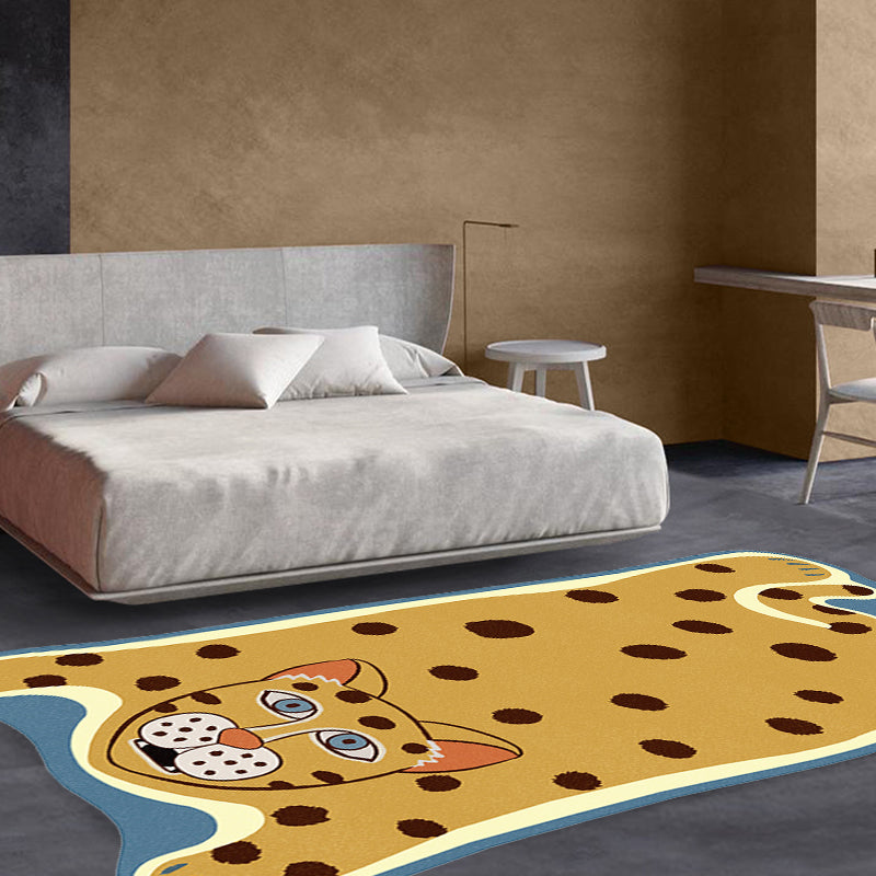 Avtoit | Yellow and Brown Irregular Rug Children's Room Animal Tiger Leopard Lion Pattern Rug Polyester Stain Resistant Carpet