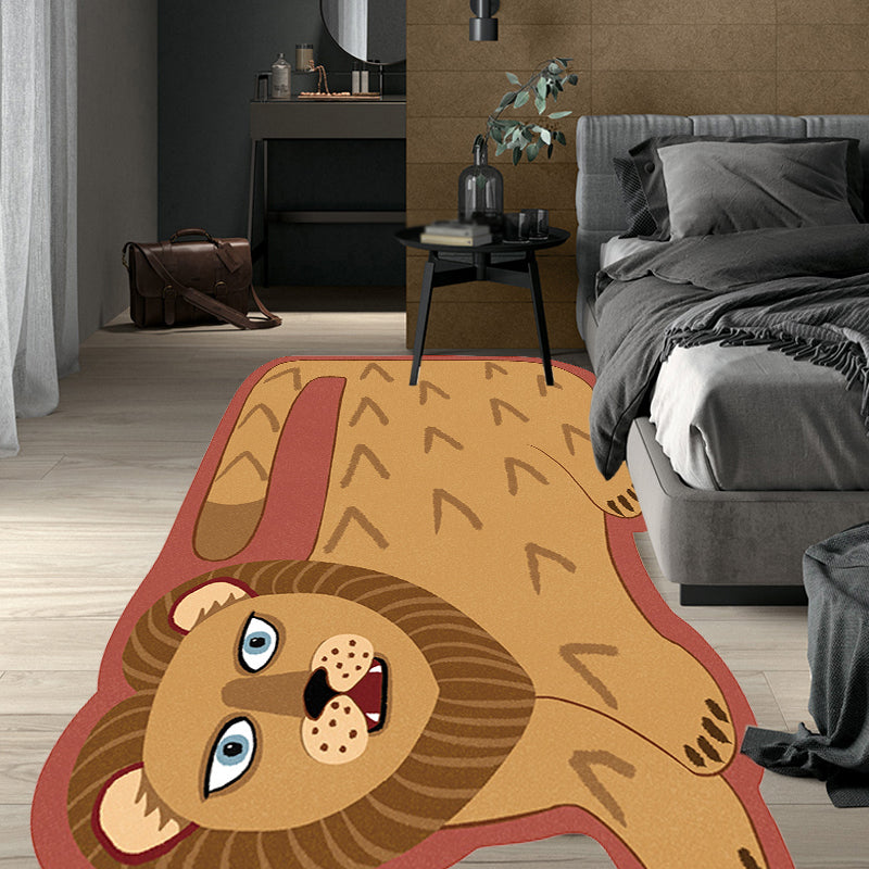 Avtoit | Stylish children's irregular rug in pink and brown animal tiger lion pattern rug polyester washable rug for the children's room