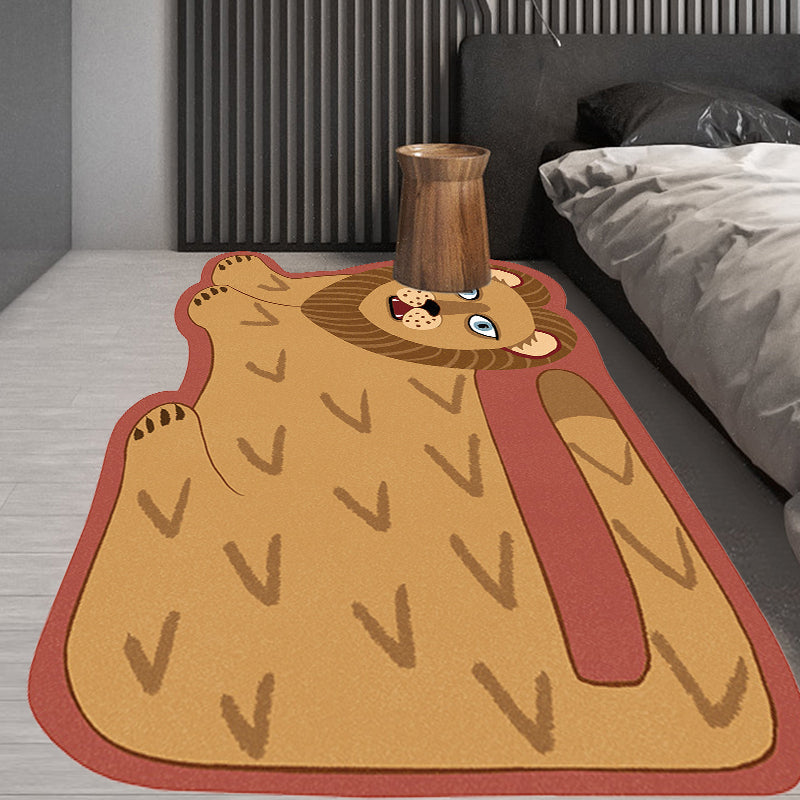 Avtoit | Stylish children's irregular rug in pink and brown animal tiger lion pattern rug polyester washable rug for the children's room
