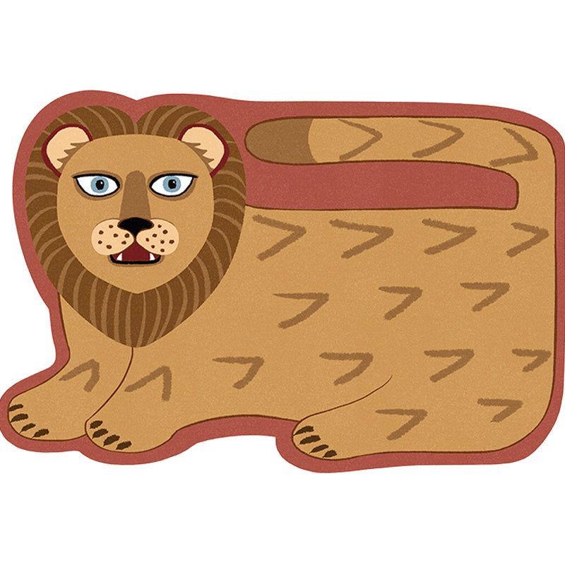 Avtoit | Stylish children's irregular rug in pink and brown animal tiger lion pattern rug polyester washable rug for the children's room