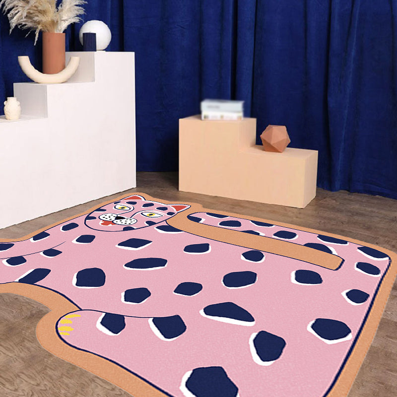 Avtoit | Stylish children's irregular rug in pink and brown animal tiger lion pattern rug polyester washable rug for the children's room