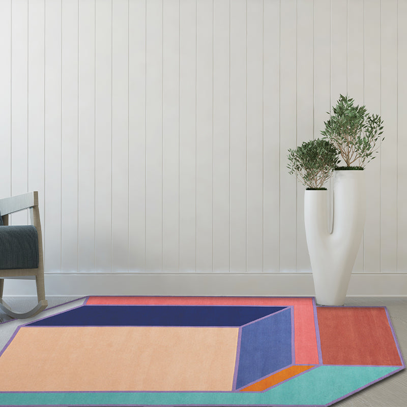 Avtoit | Novelty Living Room Irregular Rug Colorful Block Cube Print Rug Polyester Pet-Friendly Area Rug