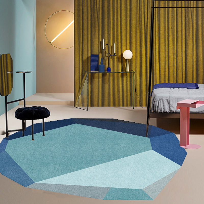 Avtoit | Gray and Blue Irregular Carpet Bedroom Novelty Color Block Pattern Area Rug Polyester Washable Rug