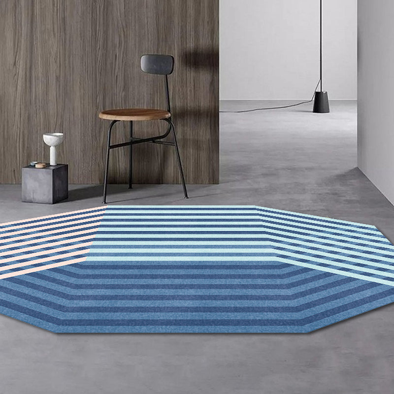 Avtoit | Modern Novelty Irregular Rug in Blue Stripe Pattern Rug Polyester Washable Rug for Home Decoration