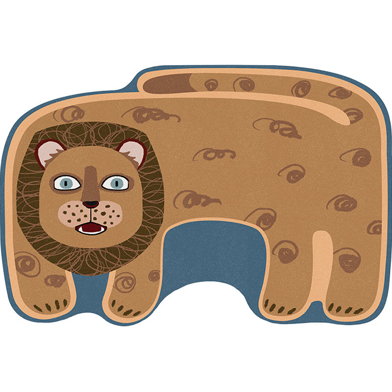 Avtoit | Kids Irregular Bedroom Carpet in Red and Brown Animal Tiger Lion Leopard Print Carpet Polyester Non-Slip Base Carpet