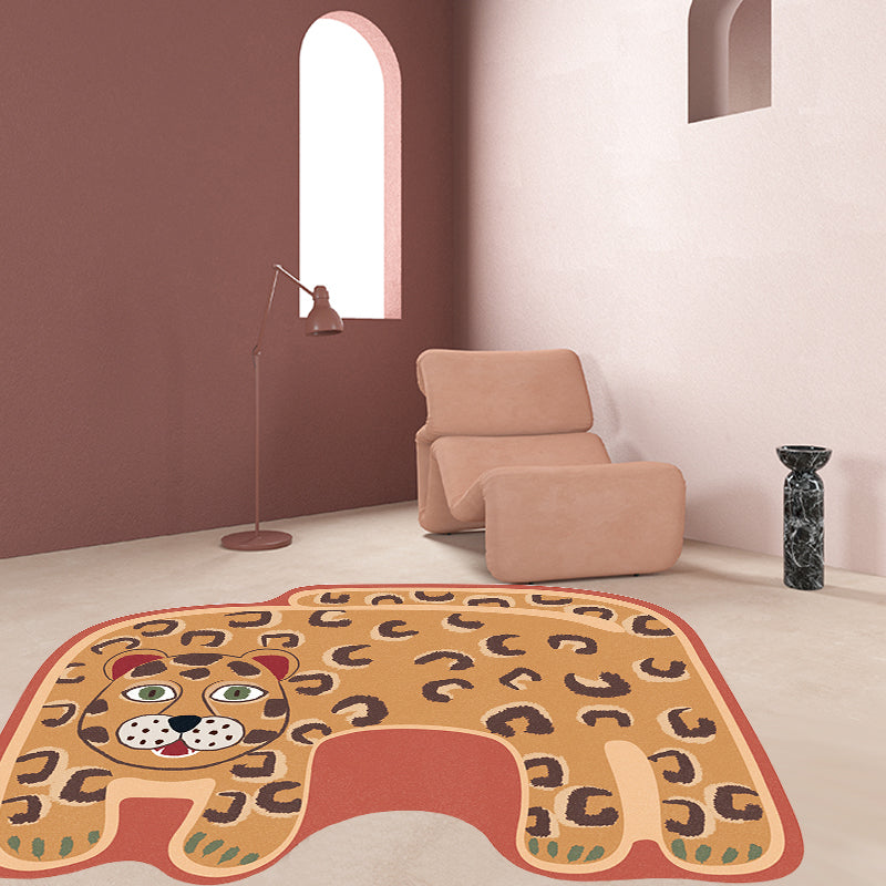 Avtoit | Kids Irregular Bedroom Carpet in Red and Brown Animal Tiger Lion Leopard Print Carpet Polyester Non-Slip Base Carpet