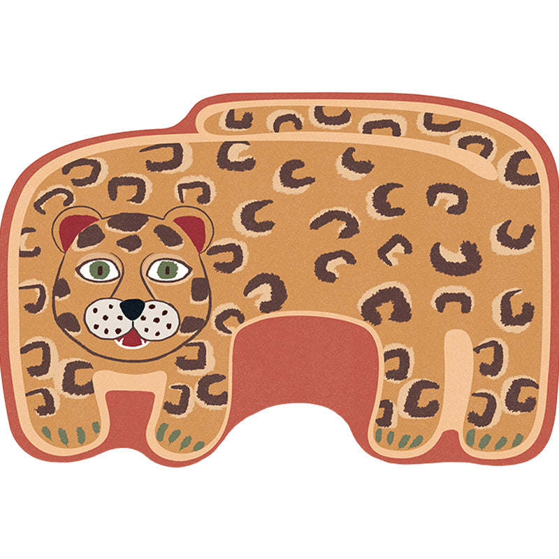 Avtoit | Kids Irregular Bedroom Carpet in Red and Brown Animal Tiger Lion Leopard Print Carpet Polyester Non-Slip Base Carpet