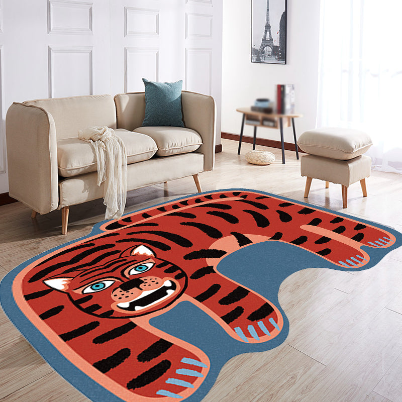 Avtoit | Kids Irregular Bedroom Carpet in Red and Brown Animal Tiger Lion Leopard Print Carpet Polyester Non-Slip Base Carpet
