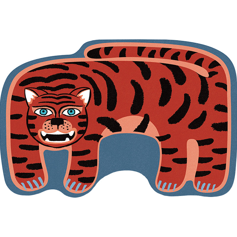 Avtoit | Kids Irregular Bedroom Carpet in Red and Brown Animal Tiger Lion Leopard Print Carpet Polyester Non-Slip Base Carpet