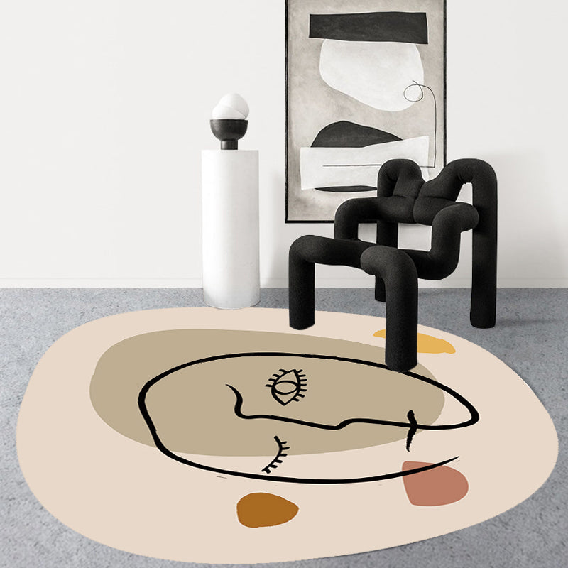 Avtoit | Scandinavian Novelty Irregular Rug in Ivory Abstract Virgin Pattern Rug Polyester Non-Slip Carpet for Home Decoration