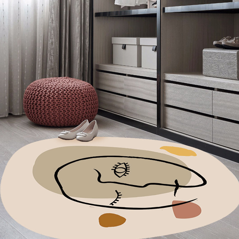 Avtoit | Scandinavian Novelty Irregular Rug in Ivory Abstract Virgin Pattern Rug Polyester Non-Slip Carpet for Home Decoration