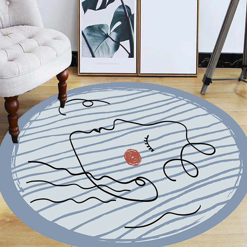 Avtoit | Novelty Living Room Irregular Carpet in Blue Abstract Painting Print Carpet Polyester Non-Slip Back Carpet