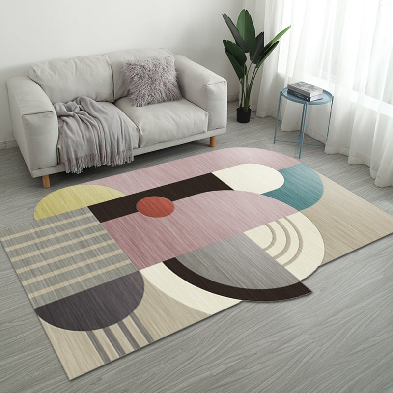 Avtoit | Casual Bedroom Irregular Rug in Gray and Ivory Color Block Print Rug Polyester Washable Area Rug