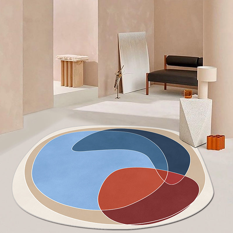 Avtoit | Orange and Blue Irregular Area Rug Bedroom Novelty Colorblock Pattern Rug Polyester Non-Slip Carpet