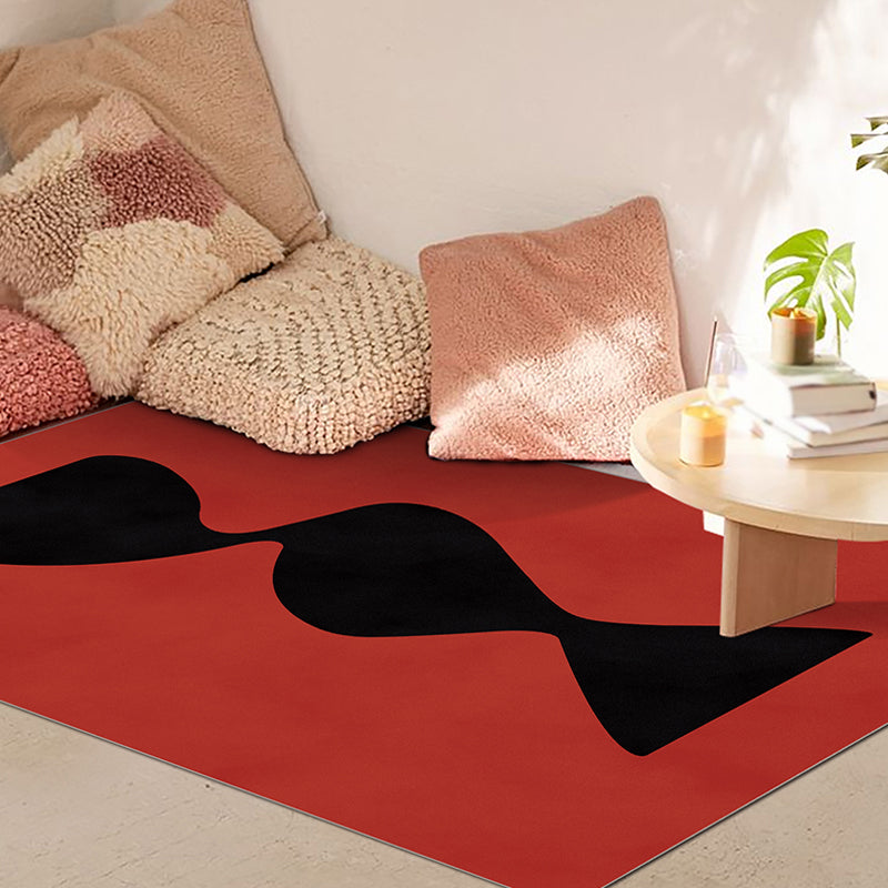 Avtoit | Black and Red Abstract Area Rug Polyester Modern Rug Washable Pet Friendly Carpet for Living Room