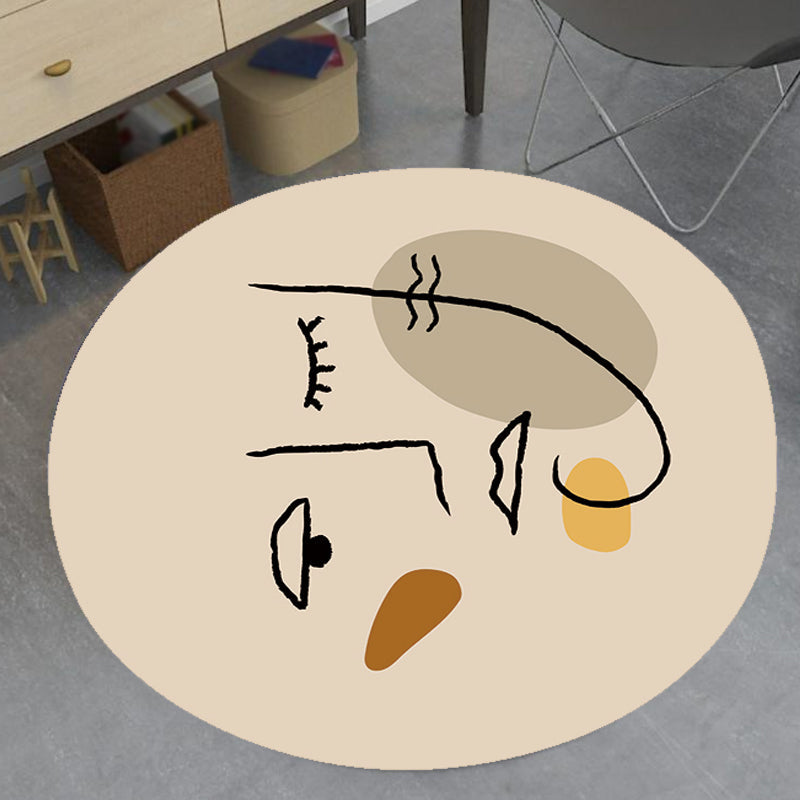 Avtoit | Ivory Irregular Bedroom Rug Novelty Abstract Painting Pattern Area Rug Polyester Stain Resistant Rug