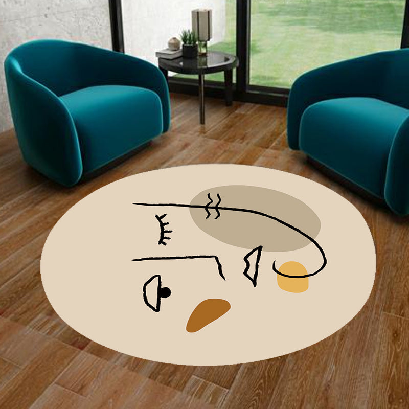 Avtoit | Ivory Irregular Bedroom Rug Novelty Abstract Painting Pattern Area Rug Polyester Stain Resistant Rug