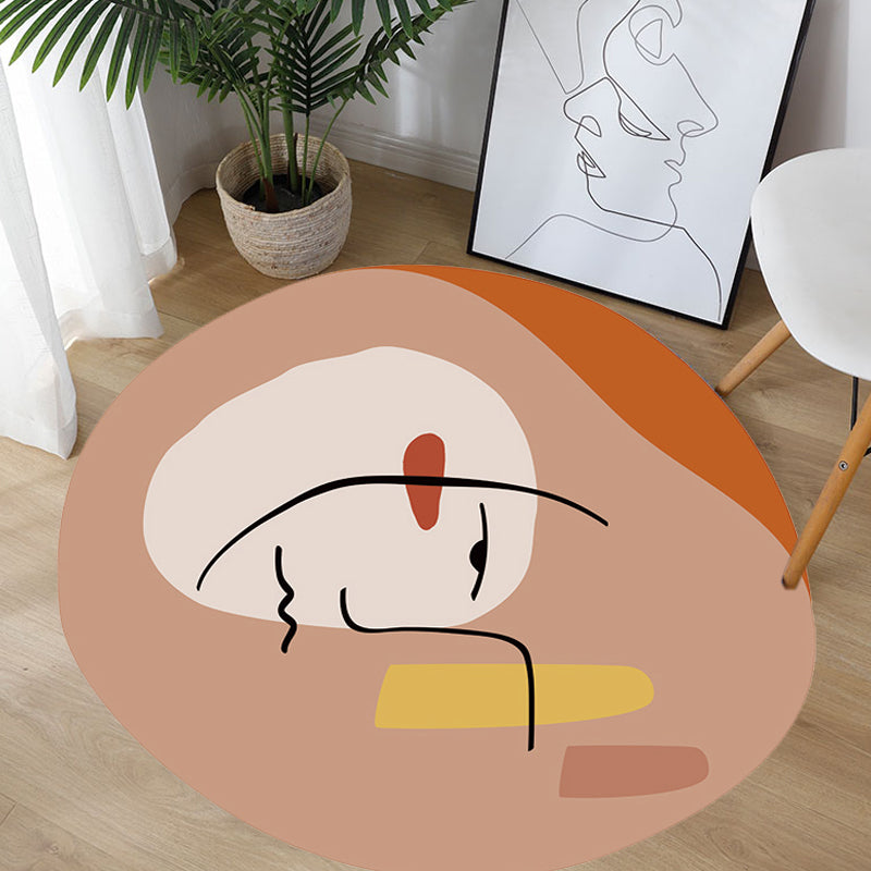 Avtoit | Modern Novelty Irregular Carpet in Brown Abstract Line Figure Pattern Carpet Polyester Non-Slip Carpet for Home Decor