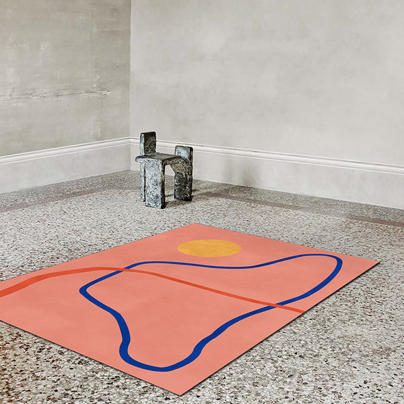Avtoit | Novelty Abstract Rug Pink and Yellow Polyester Rug Non-Slip Backing Pet-Friendly Rug for the Living Room