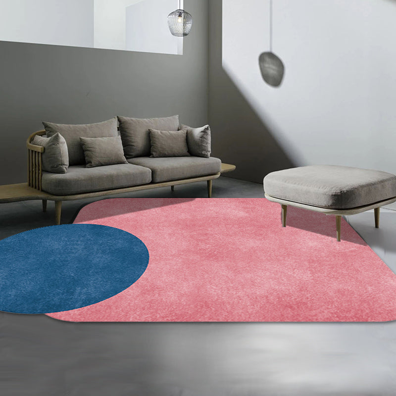 Avtoit | Novelty Living Room Irregular Carpet in Gray and Pink Color Block Circle Rectangle Print Carpet Polyester Non-Slip Carpet