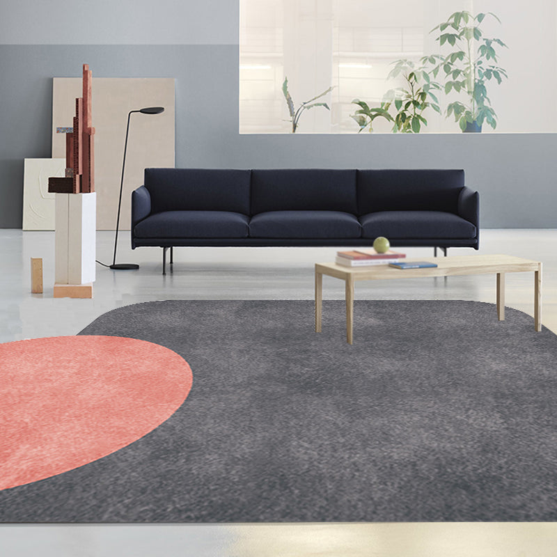 Avtoit | Novelty Living Room Irregular Carpet in Gray and Pink Color Block Circle Rectangle Print Carpet Polyester Non-Slip Carpet