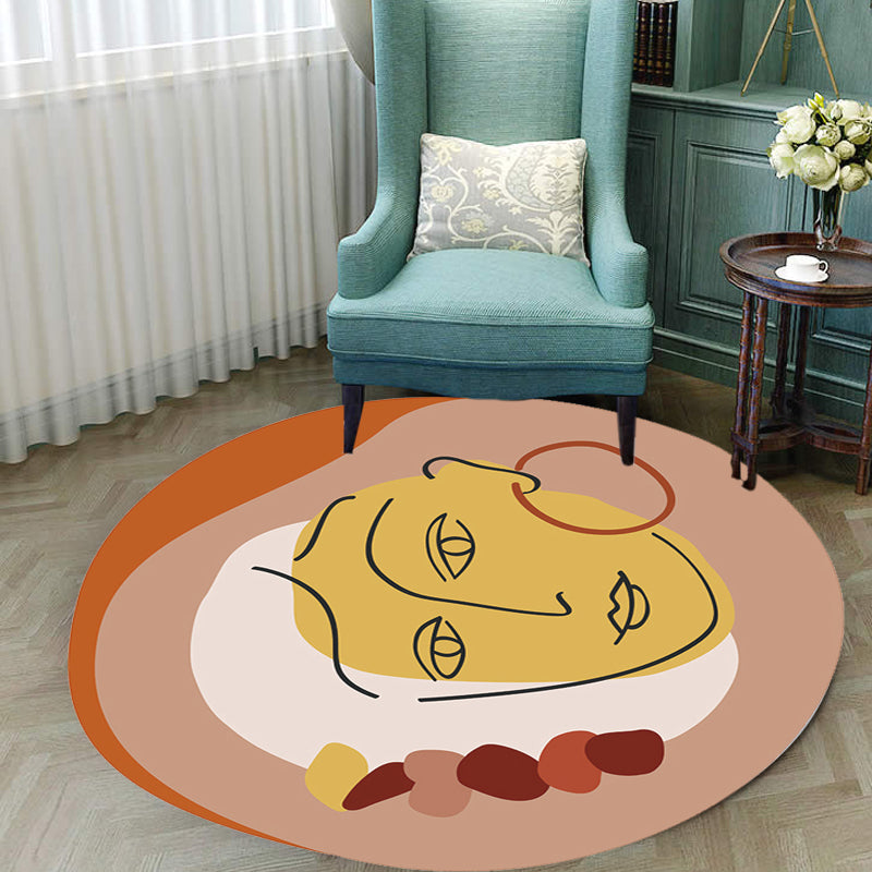 Avtoit | Novelty Living Room Irregular Carpet in Brown Abstract Virgo Print Carpet Polyester Non-Slip Carpet