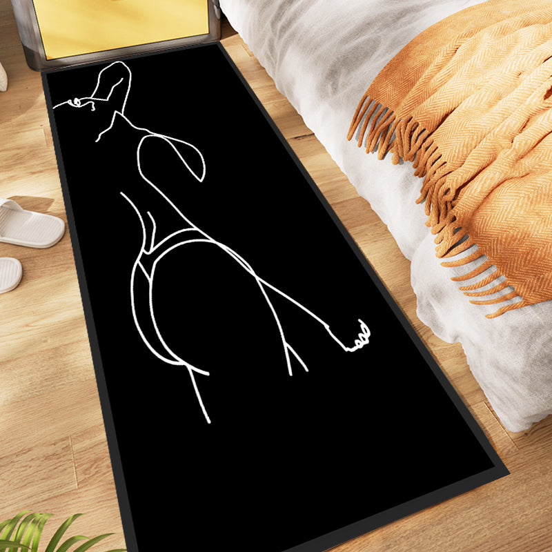 Avtoit | Novelty Abstract Rug Modern Black Polyester Rug Non-Slip Pet-Friendly Area Rug for Bedroom
