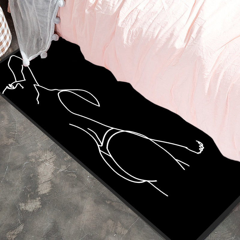 Avtoit | Novelty Abstract Rug Modern Black Polyester Rug Non-Slip Pet-Friendly Area Rug for Bedroom