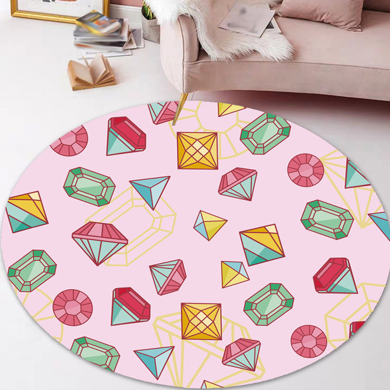 Avtoit | Pink and Purple Children's Carpet Polyester Diamond and Sock Pattern Carpet Pet Friendly Washable Non-Slip Back Rug for Decoration
