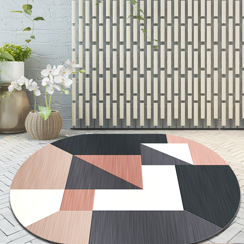 Avtoit | Novelty Living Room Rug in Gray and Pink Color Block Irregular Shape Printed Rug Polyester Non-Slip Back Rug