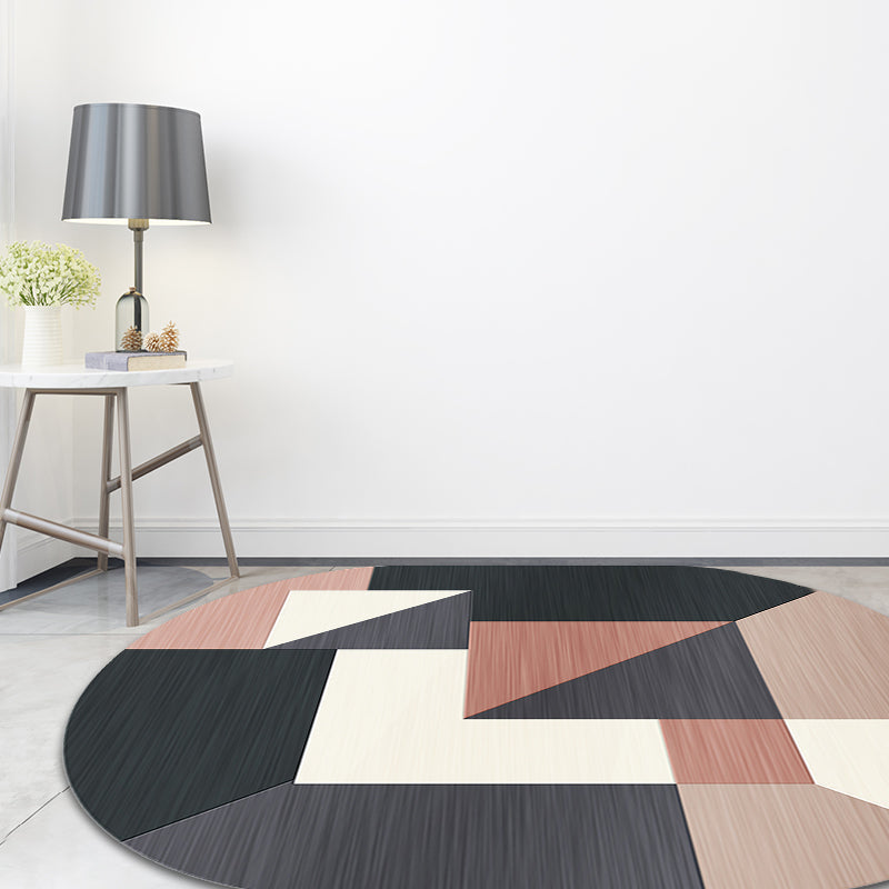 Avtoit | Novelty Living Room Rug in Gray and Pink Color Block Irregular Shape Printed Rug Polyester Non-Slip Back Rug