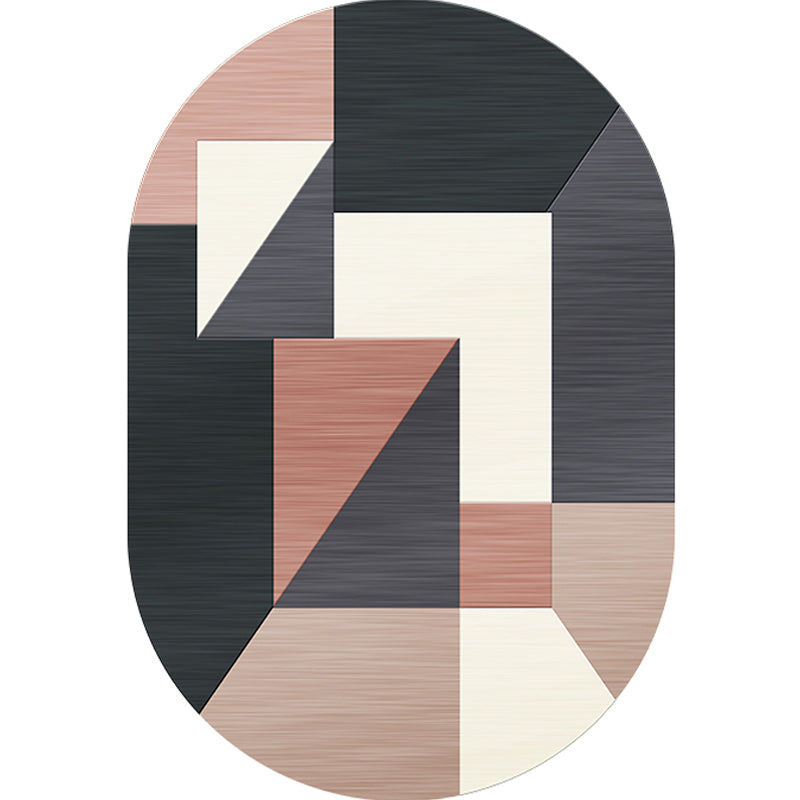 Avtoit | Novelty Living Room Rug in Gray and Pink Color Block Irregular Shape Printed Rug Polyester Non-Slip Back Rug