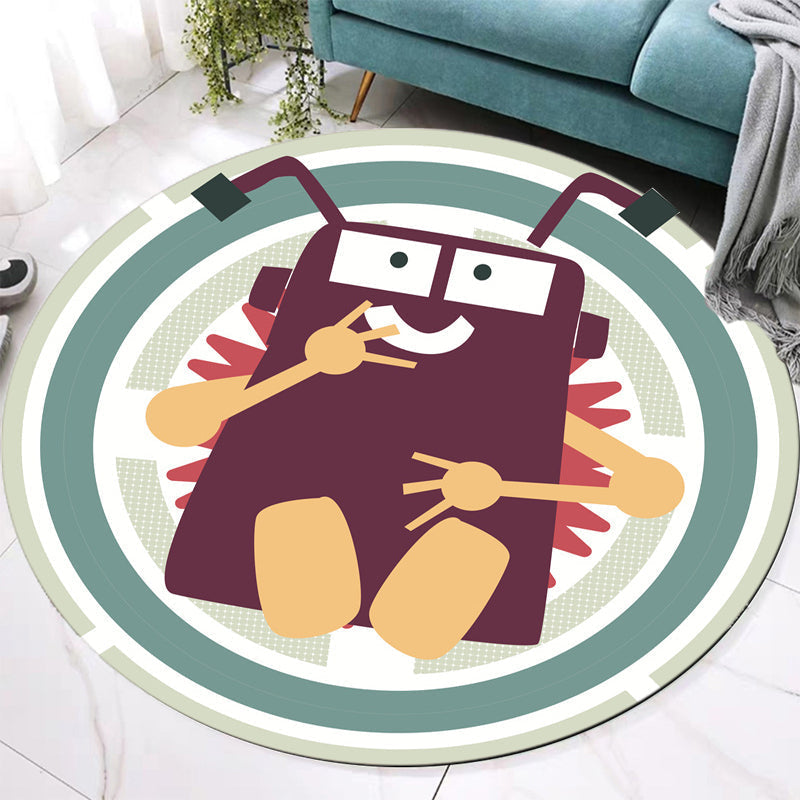 Avtoit | Stylish rug with cartoon character pattern Green children's rug Polyester washable pet-friendly non-slip rug for the children's room