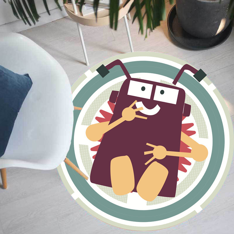 Avtoit | Stylish rug with cartoon character pattern Green children's rug Polyester washable pet-friendly non-slip rug for the children's room