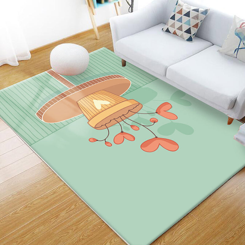 Avtoit | Unusual heart pattern rug green children's rug polyester pet friendly washable non-slip back rug for the children's room