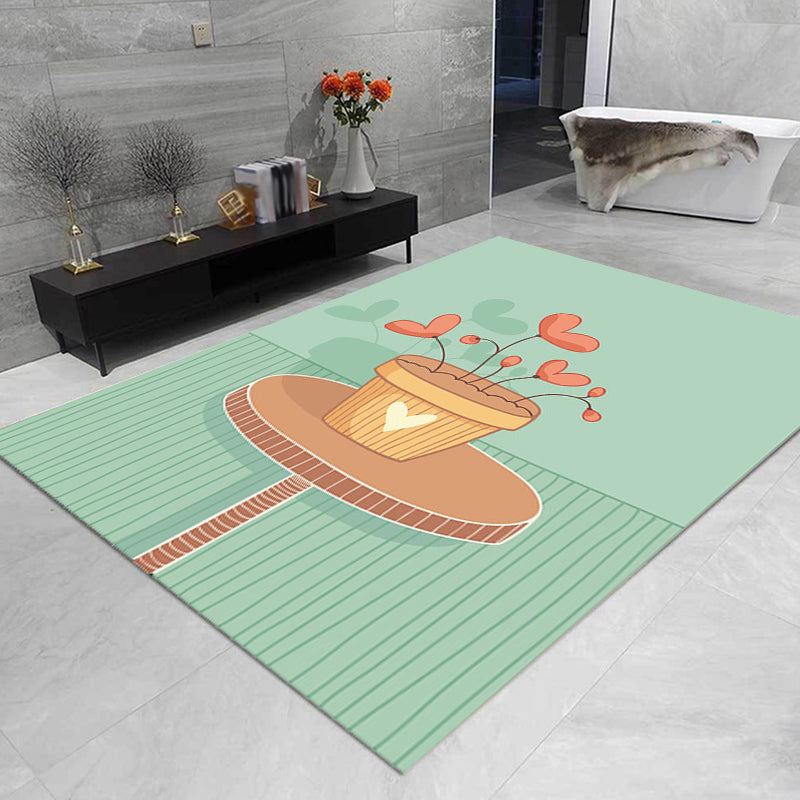 Avtoit | Unusual heart pattern rug green children's rug polyester pet friendly washable non-slip back rug for the children's room