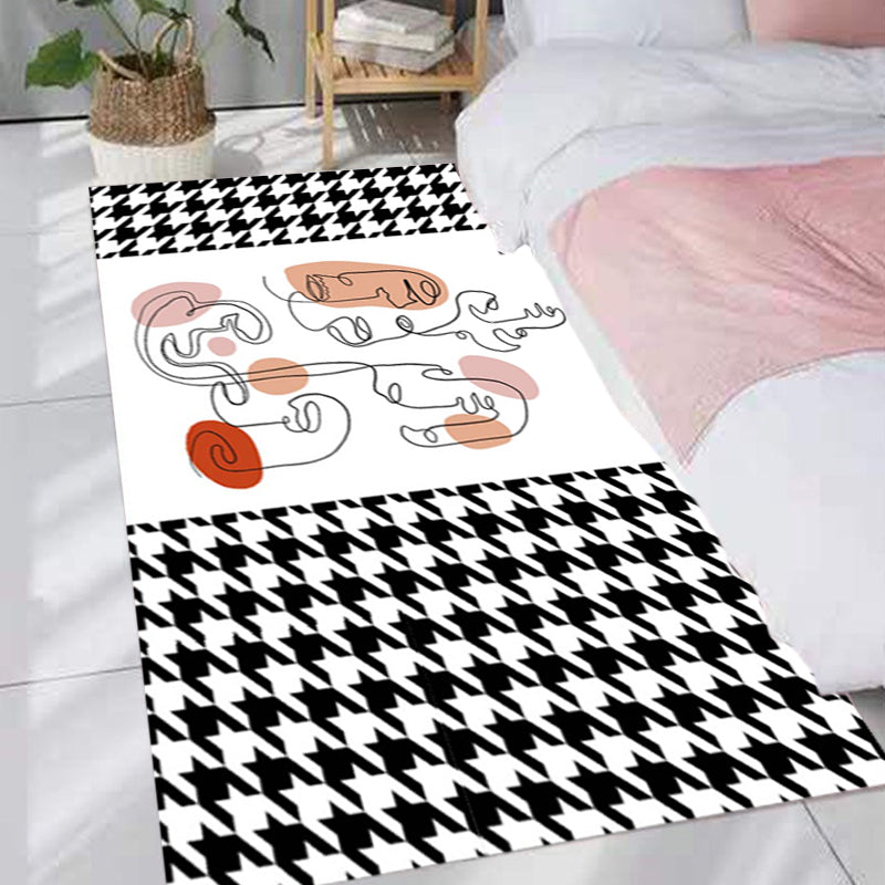 Avtoit | Pink Houndstooth Pattern Carpet Polyester Modernist Carpet Pet-Friendly Non-Slip Back Carpet for Living Room