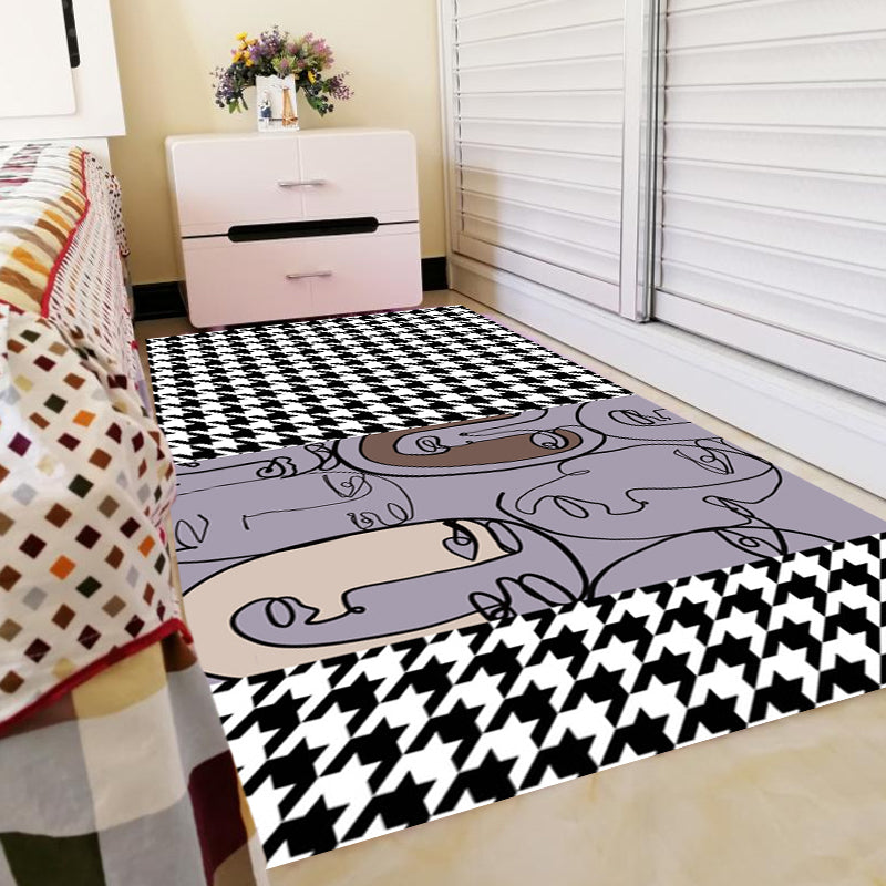 Avtoit | Pink Houndstooth Pattern Carpet Polyester Modernist Carpet Pet-Friendly Non-Slip Back Carpet for Living Room