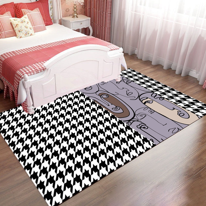 Avtoit | Pink Houndstooth Pattern Carpet Polyester Modernist Carpet Pet-Friendly Non-Slip Back Carpet for Living Room
