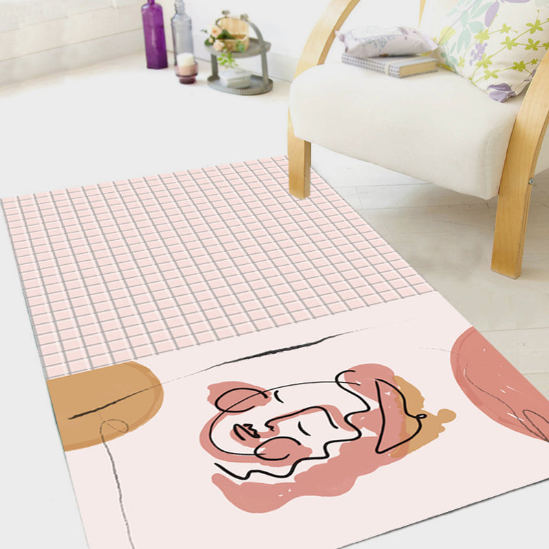 Avtoit | Pink Houndstooth Pattern Carpet Polyester Modernist Carpet Pet-Friendly Non-Slip Back Carpet for Living Room