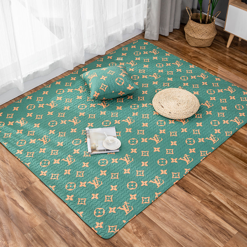 Avtoit | Children Strawberry Pattern Rug Yellow and Green Cotton Rug Washable Pet-Friendly Non-Slip Rug for the Children's Room