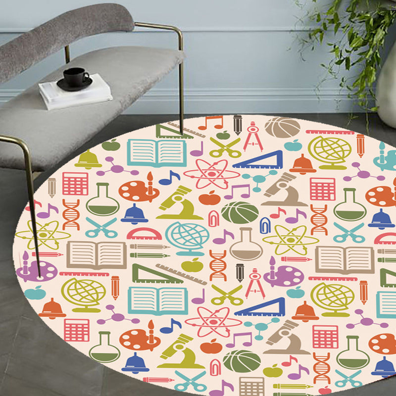 Avtoit | Apricot Kids Carpet Polyester Stationary Pattern Carpet Pet Friendly Washable Non-slip Rug For Decoration
